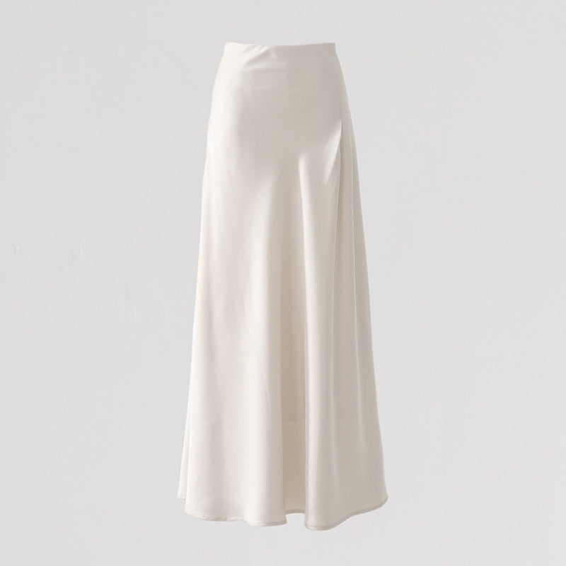 Women's Skirt Shiny Draped Fitted A-Line Midi Skirt Soft and Smooth Versatile High-Waisted Long Skirt