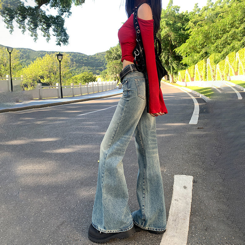 Spicy Girl Flare Jeans mit hoher Taille und bodenlanger Hose für Damen