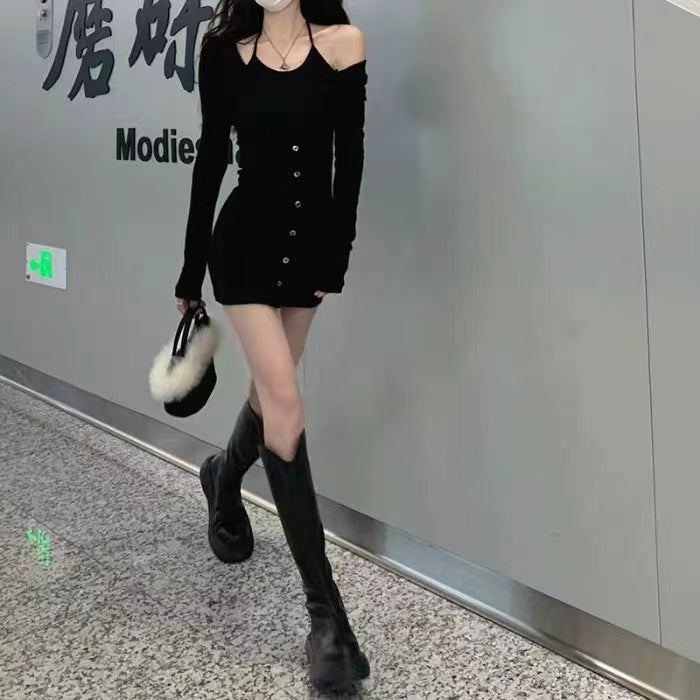 Zweiteiliges, würziges, schwarzes, trägerloses Kleid „Pure Desire“ für Damen