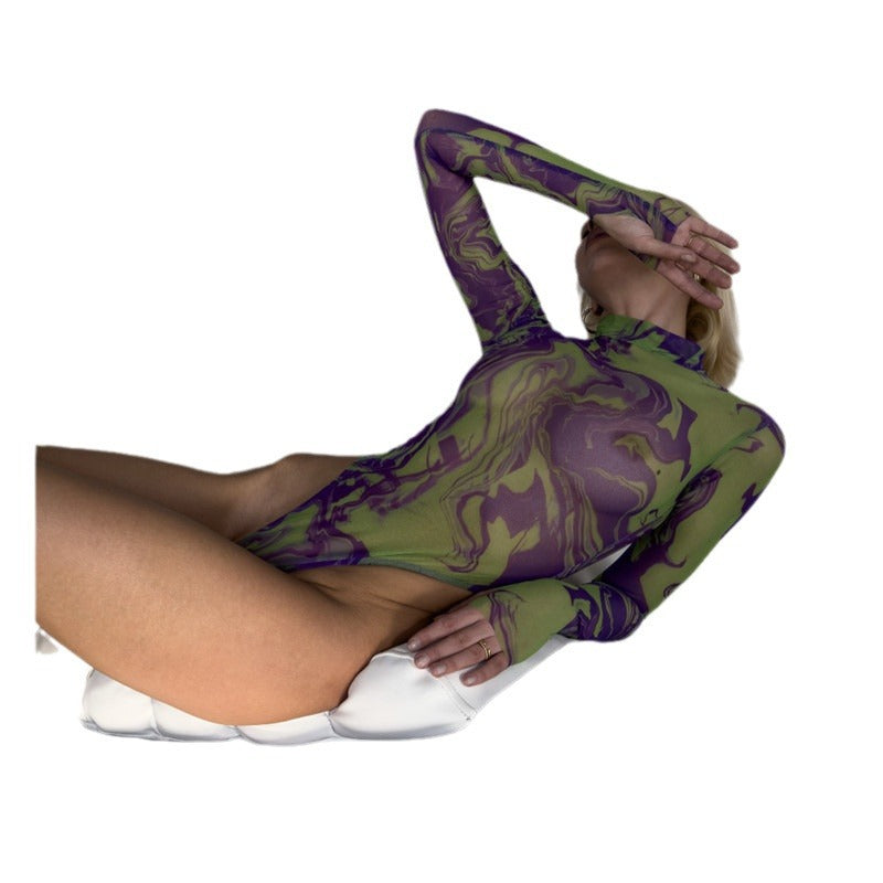 Outerwear Mesh Bodysuit ဖြင့် ချည်ဆိုးထားသော Sexy Underwear Bodysuit