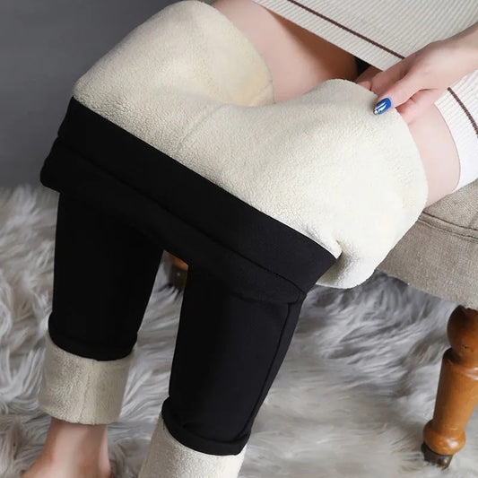 High Waist Slimming Lamb Velvet Trousers Thick Warm Cotton Pants