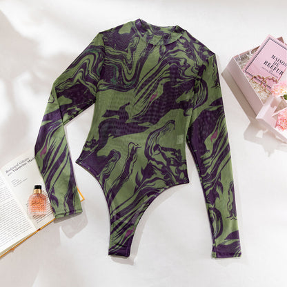 Outerwear Mesh Bodysuit ဖြင့် ချည်ဆိုးထားသော Sexy Underwear Bodysuit
