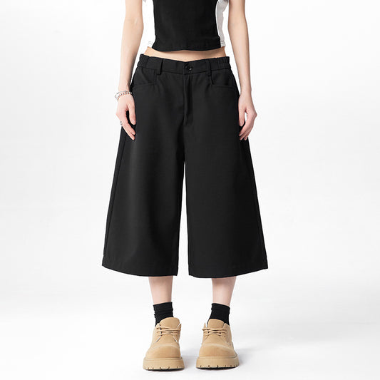 Women's Wide-Leg Suit Pants Seven-Quarter Length Loose Straight Casual Trousers