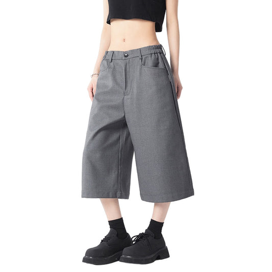 Women's Wide-Leg Suit Pants Seven-Quarter Length Loose Straight Casual Trousers