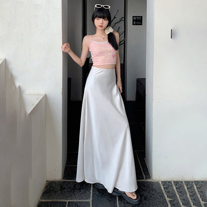 Women's Skirt Shiny Draped Fitted A-Line Midi Skirt Soft and Smooth Versatile High-Waisted Long Skirt