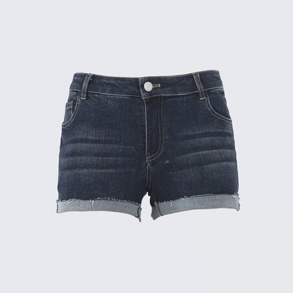 Women's  Low Waist Cuffed Elastic Denim Shorts Summer Slimming Versatile A-Line Hot Pants