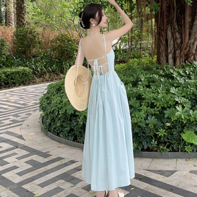 Sexy trägerloses, rückenfreies Neckholder-Kleid „Pure Desire“ für Damen im Urlaubsstil, taillenbetontes Feen-A-Linien-Langkleid