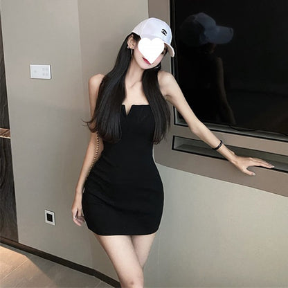 فستان أسود بدون حمالات مع وسادات حمالة صدر مدمجة للنساء، فستان قصير ضيق من Spicy Girl