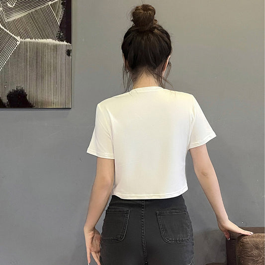 Women's Unique Wine Glass Print Baby Tee Crop Top Casual T-Shirt