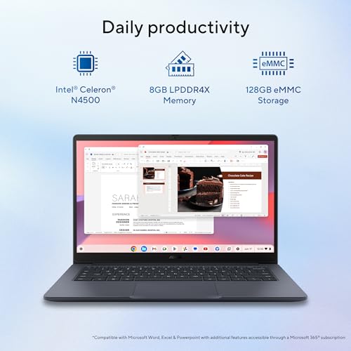 ASUS Chromebook CX1405, Intel Celeron N4500 Processor,Chrome OS, Thin & Light Laptop (Integrated Intel UHD Graphics/8GB RAM/128GB SSD/FHD/14 (35.56 cm)/60Hz/42WHrs/Quiet Blue/1.4 Kg) CX1405CKA-S60394|B0FCY4H89L