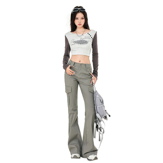 Women's Work Pants Low Waist Slim Fit Spicy Girl Flare Casual Trousers