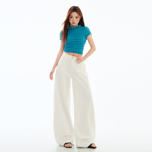Women's White High-Waist Wide-Leg Jeans  Slim Straight Floor-Length Pants