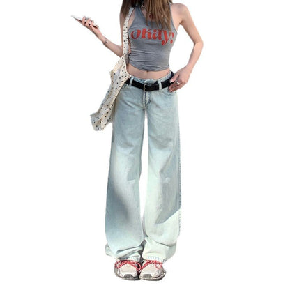 Women's Jeans Spring Light Color Loose Floor-Length Wide Leg Pants