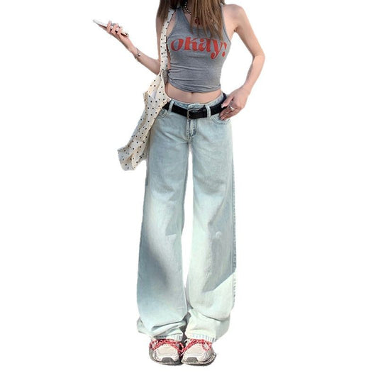 Women's Jeans Spring Light Color Loose Floor-Length Wide Leg Pants
