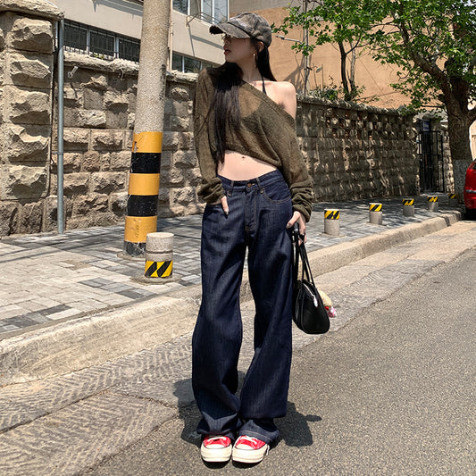 Women's Trousers Straight Leg Denim Classic Versatile Design Floor-Length Pants