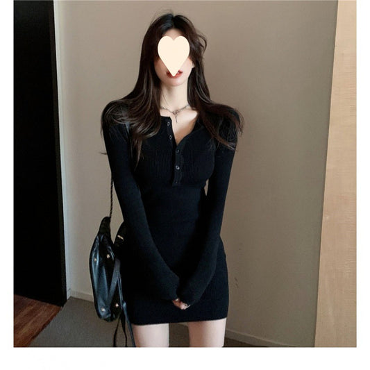 Women's Sexy Fitted Dress Slim Bodycon Little Black Dress Knit Unique Waist-Cinching Elastic Short Skirt