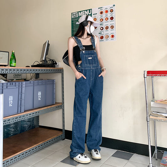 Women's Wide-Leg Strap Pants Loose and Workwear Denim Overalls