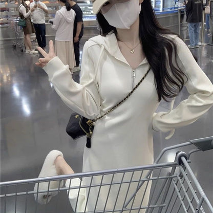စတိုင်လ် ပေါ့ပေါ့ပါးပါး Hoodie ဂါဝန်ရှည် စကတ်ရှည် အင်္ကျီ အတွင်းပိုင်းဝတ် အောက်ခြေအလွှာပါ စကတ်ရှည် စကတ်ရှည်