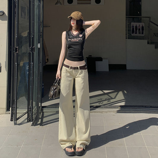 Women's Low Waist Wide Leg Jeans Summer Loose Slim Straight Pants