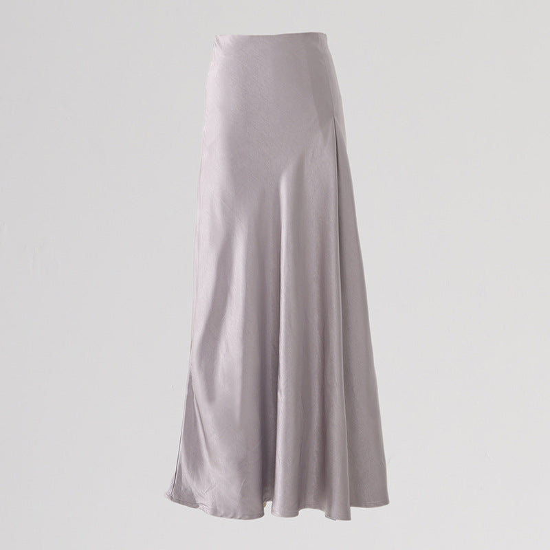 Women's Skirt Shiny Draped Fitted A-Line Midi Skirt Soft and Smooth Versatile High-Waisted Long Skirt