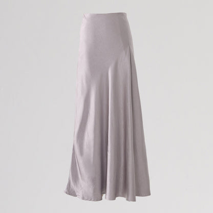 Women's Skirt Shiny Draped Fitted A-Line Midi Skirt Soft and Smooth Versatile High-Waisted Long Skirt