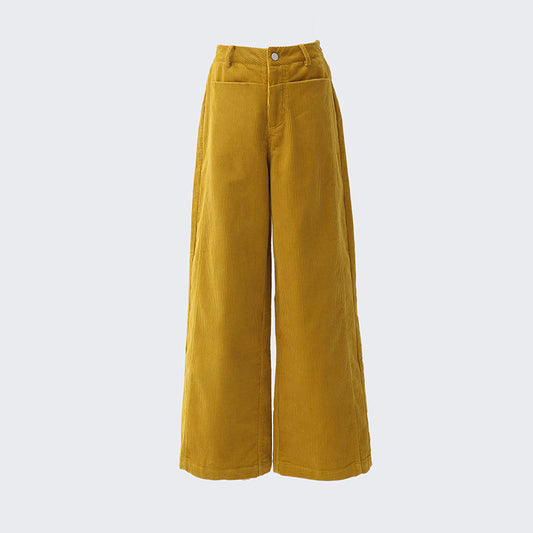 Women's Yellow Casual Pants Loose Wide Leg High Waist Corduroy Sweatpants