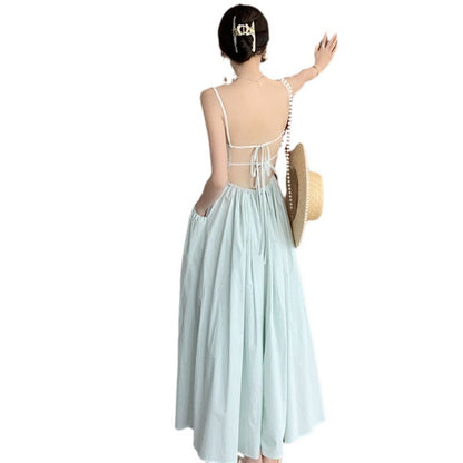 Sexy trägerloses, rückenfreies Neckholder-Kleid „Pure Desire“ für Damen im Urlaubsstil, taillenbetontes Feen-A-Linien-Langkleid