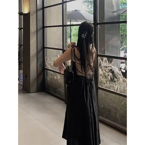 Sexy trägerloses, rückenfreies Neckholder-Kleid „Pure Desire“ für Damen im Urlaubsstil, taillenbetontes Feen-A-Linien-Langkleid