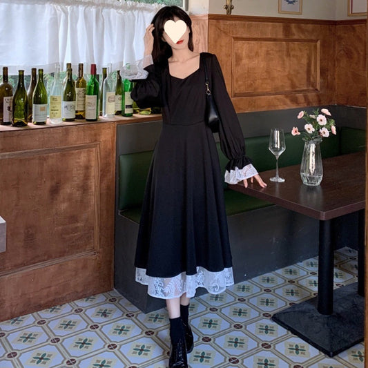 Women's Trendy Bowknot Waist Lace Bubble Sleeve Dress Gown Princess Dress