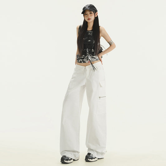 Women's White Work Pants Jazz Dance Sports Casual Trousers
