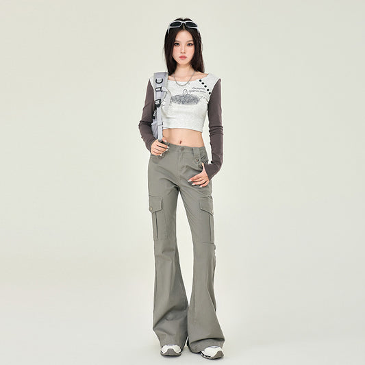 Women's Work Pants Low Waist Slim Fit Spicy Girl Flare Casual Trousers