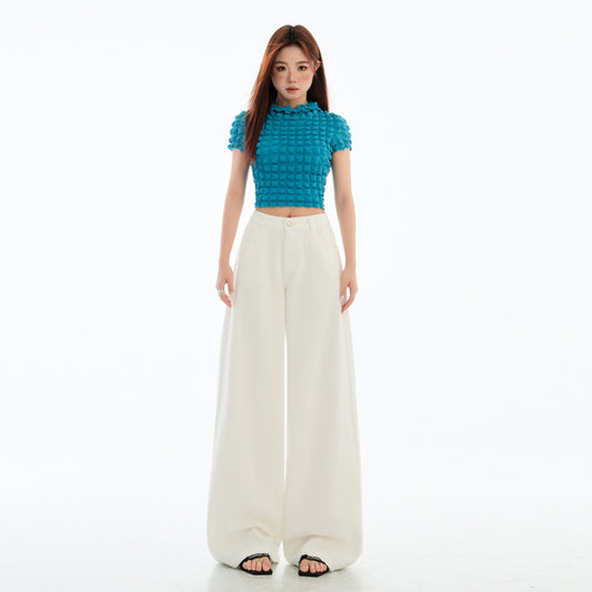 Women's White High-Waist Wide-Leg Jeans  Slim Straight Floor-Length Pants