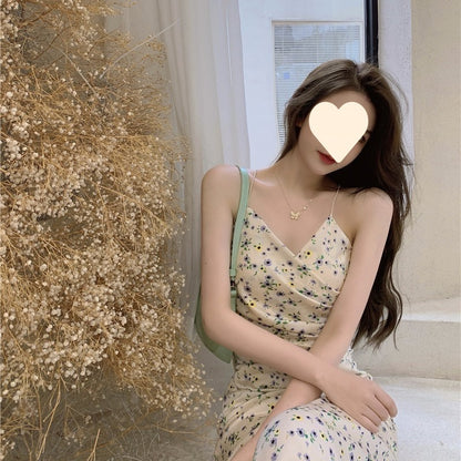 فستان نسائي ضيق بدون حمالات بتصميم عتيق مطبوع عليه زهور بطول الشاي لتنحيف الخصر