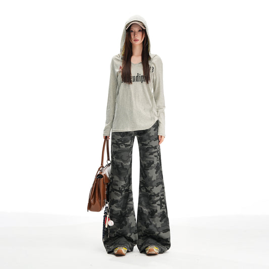 အမျိုးသမီး Camouflage Flared Jeans ခါးနိမ့်ဘောင်းဘီ
